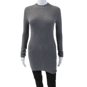 T Alexander Wang Womens Waffle Knit Mock Neck Long Sleeve Blouse Gray Size XS